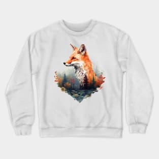 Geometric fox with forest in triangle look Crewneck Sweatshirt